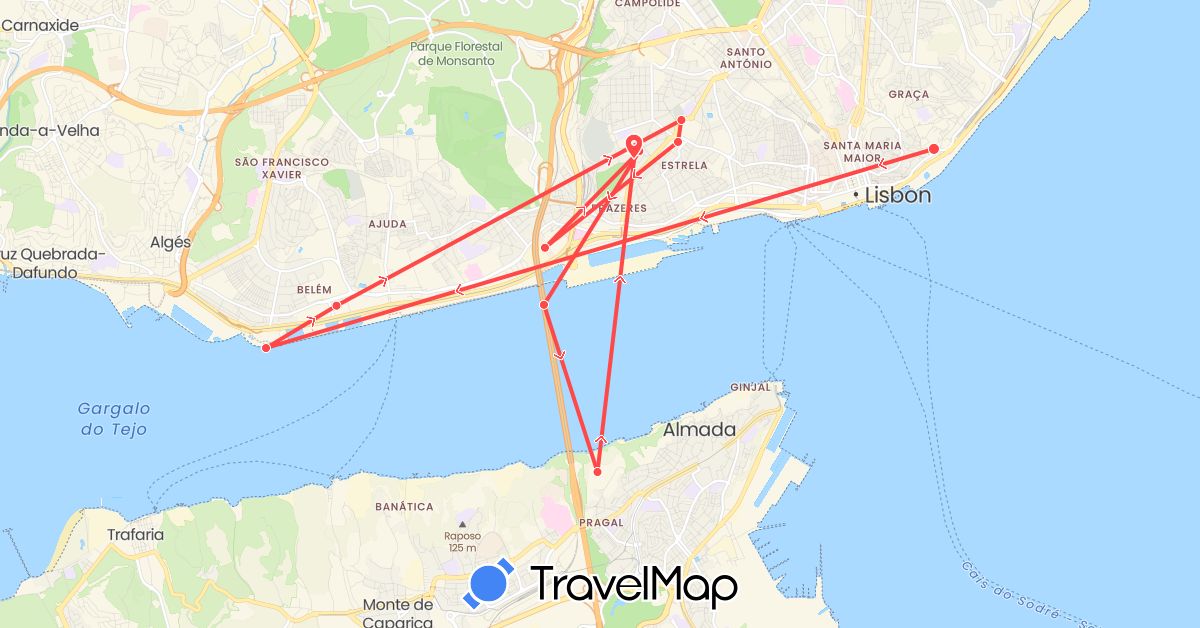 TravelMap itinerary: hiking in Portugal (Europe)